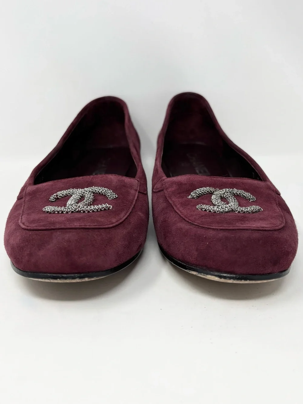 Chanel CC Logo Suede Loafers Burgundy Size 37 Size US 7